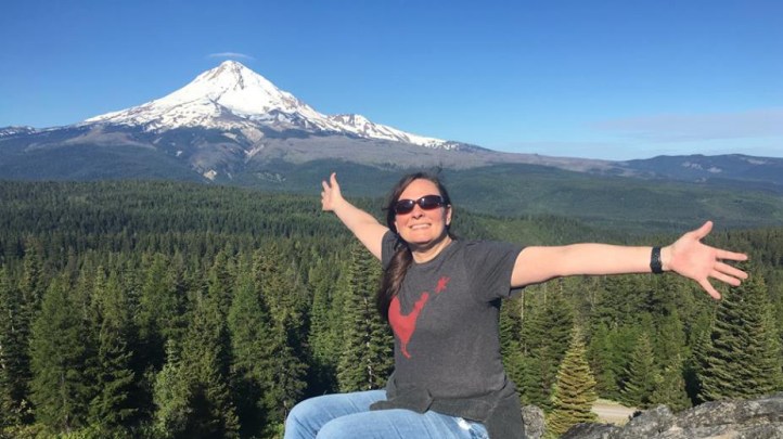 Lisa in front of Mt Hood