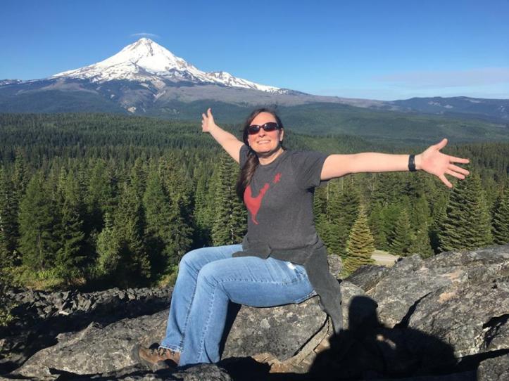 Lisa in front of Mt Hood